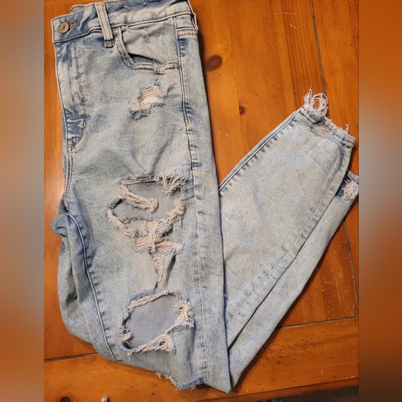 AE 14 regular super hi rise jeggings distressed - Picture 1 of 3